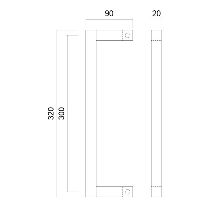 HDD Schwarzer Türgriff SQUARE D 20/300 - UV-Struktur - Paar für Türstärke >3 CM