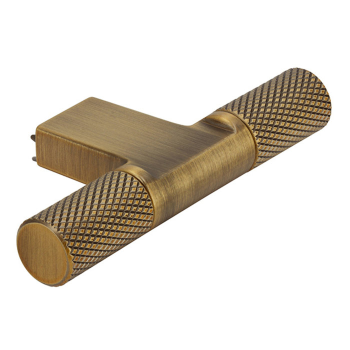 I.B.E. Furniture knob T- 72 mm ribbed antique brass brushed