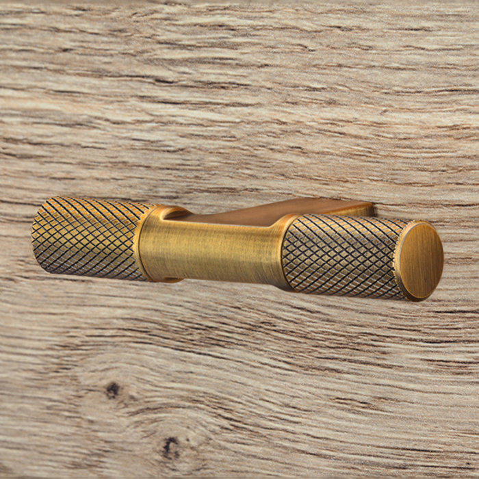 I.B.E. Furniture knob T- 72 mm ribbed antique brass brushed