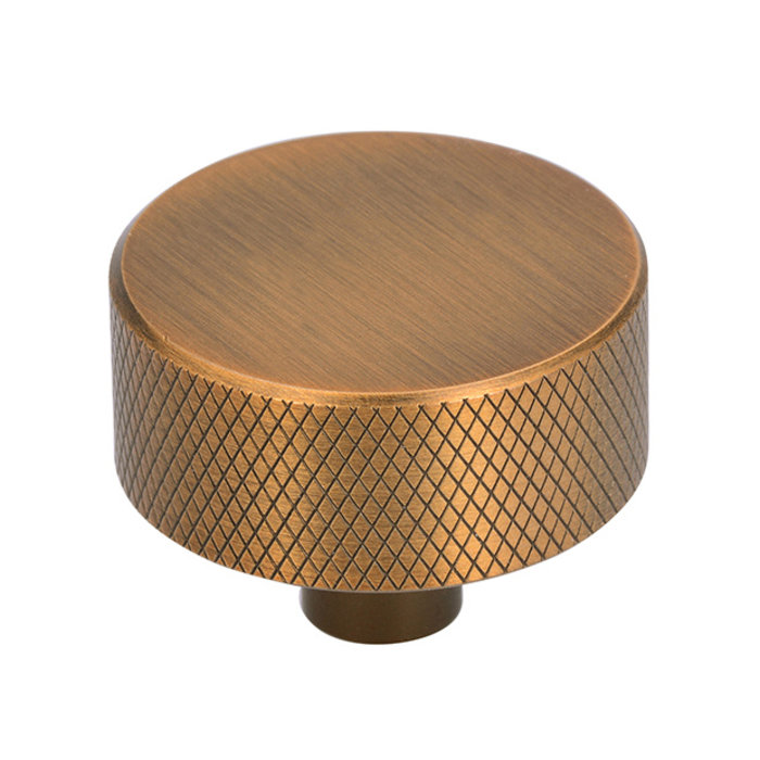 I.B.E. Round furniture knob Ø 33 mm ribbed Antique brass brushed
