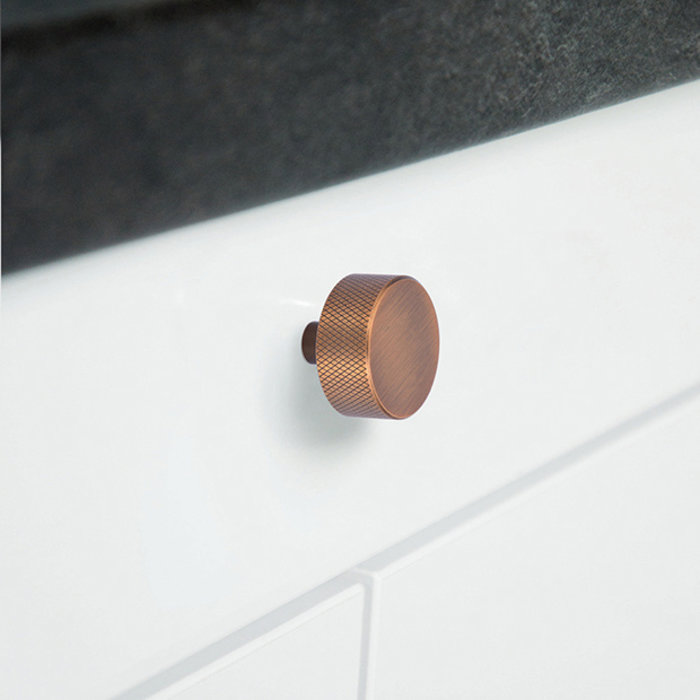 I.B.E. Round furniture knob Ø 33 mm ribbed Antique brass brushed