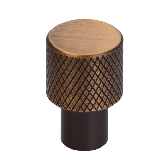I.B.E. Round furniture knob Ø 16 mm ribbed antique brass brushed