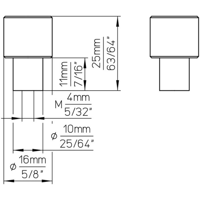 I.B.E. Mat zwarte ronde meubelknop Ø 16 mm geribbeld