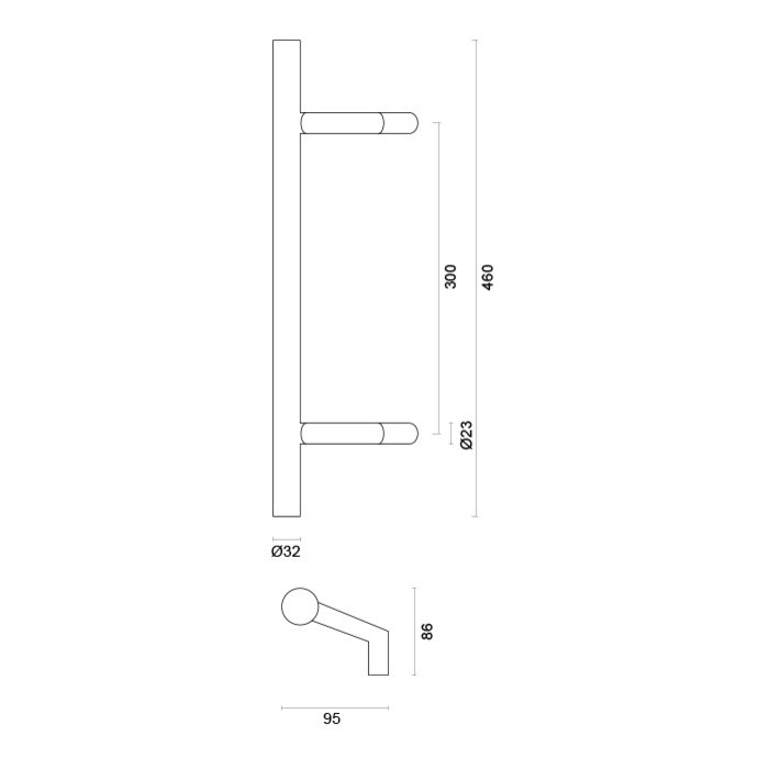 HDD Schwarzer Türgriff STCOT 32/300/460 - UV-Strukturpaar für Glas