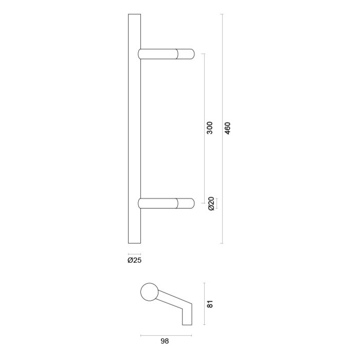 HDD Poignée de porte noire STCOT 25/300/460 - Paire Structure UV pour verre