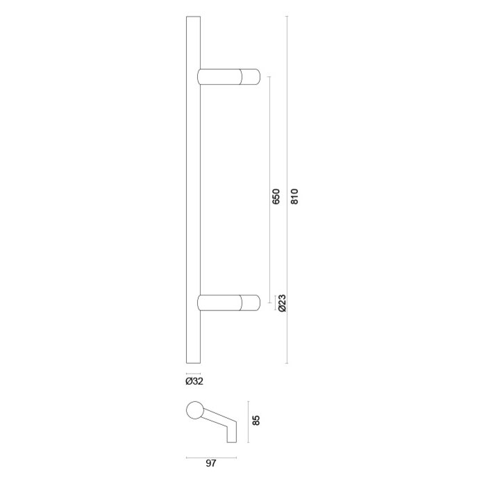 HDD Schwarzer Türgriff STCOT 32/650/810 - UV-Strukturlackierung mit Blindmontage
