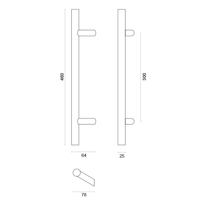 HDD Black door handle ST 25/300/460 - UV Structure - pair for door thickness >3 CM