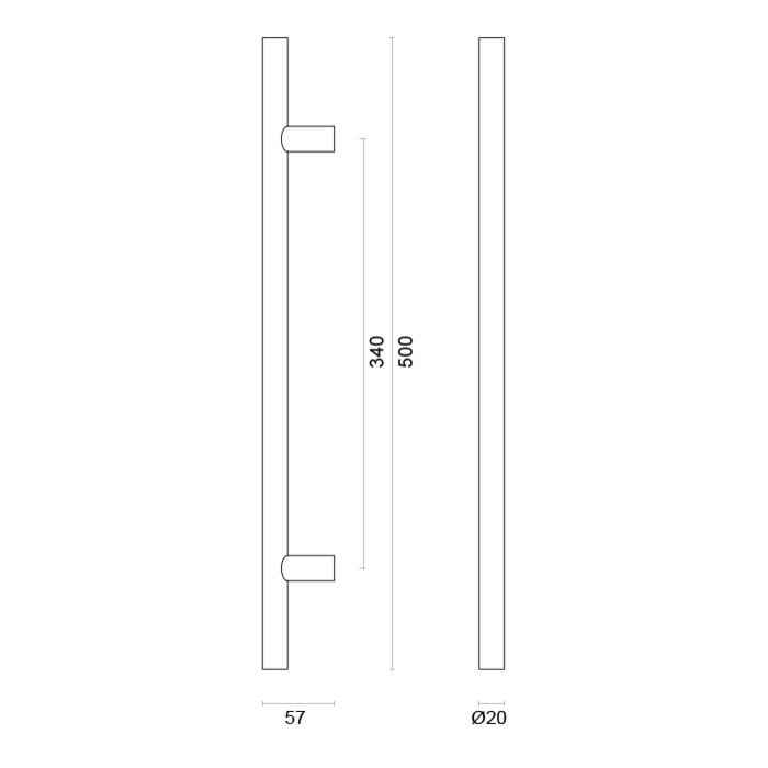 HDD Schwarzer Türgriff T 20/340/500 - UV-Struktur - Paar für Türstärke >3 CM