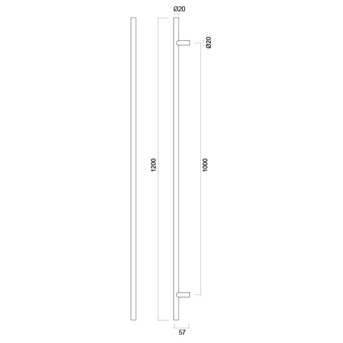 HDD Black door handle T 20/1000/1200 - UV Structure - pair for glass