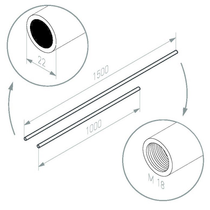 Dauby Tige en fer vieilli noir 1000 mm - Ø 22 mm
