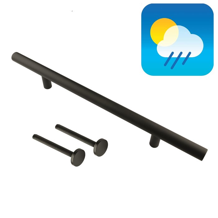 HDD Poignée de porte noire T 25/300/500 - Revêtement UV Structure avec fixation continue