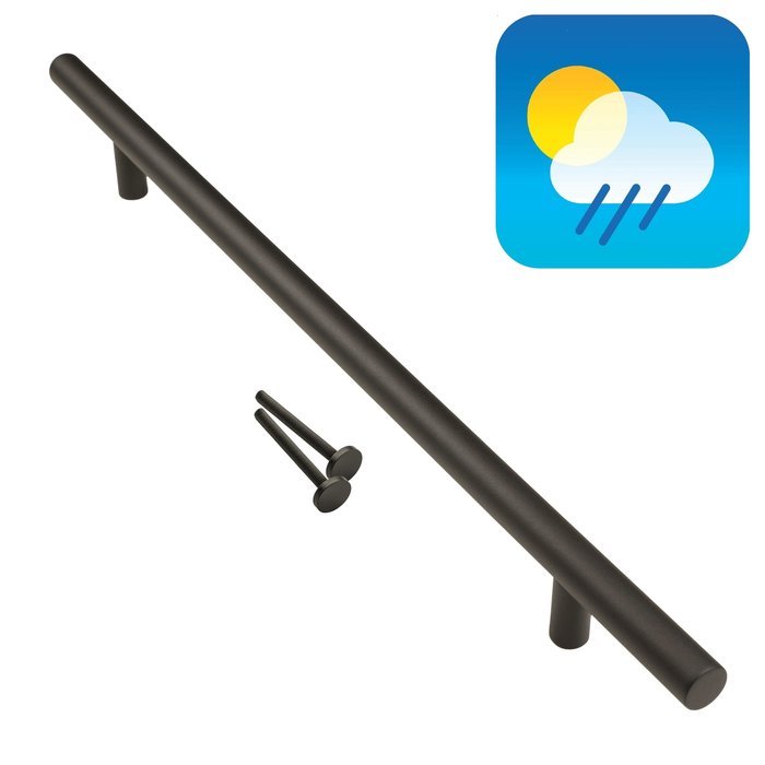 HDD Poignée de porte noire T 25/500/700 - Revêtement UV Structure avec fixation continue