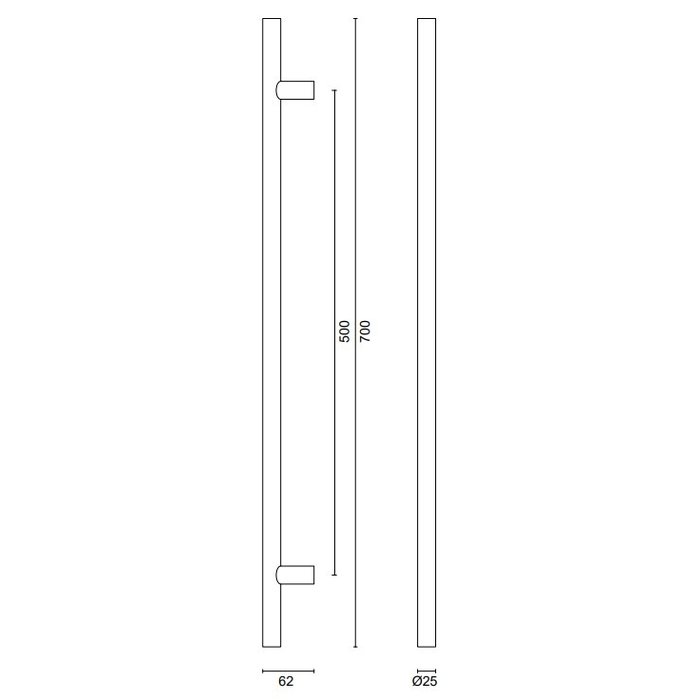HDD Zwarte deurgreep T 25/500/700 - UV Structuur - paar voor glas