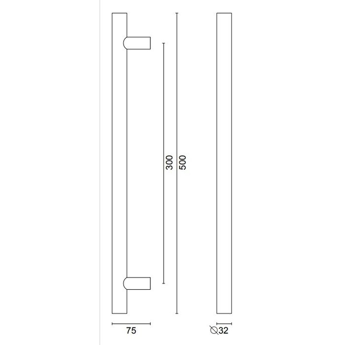 HDD Schwarzer Türdrücker T 32/300/500 - UV-Strukturlackierung mit Blindmontage