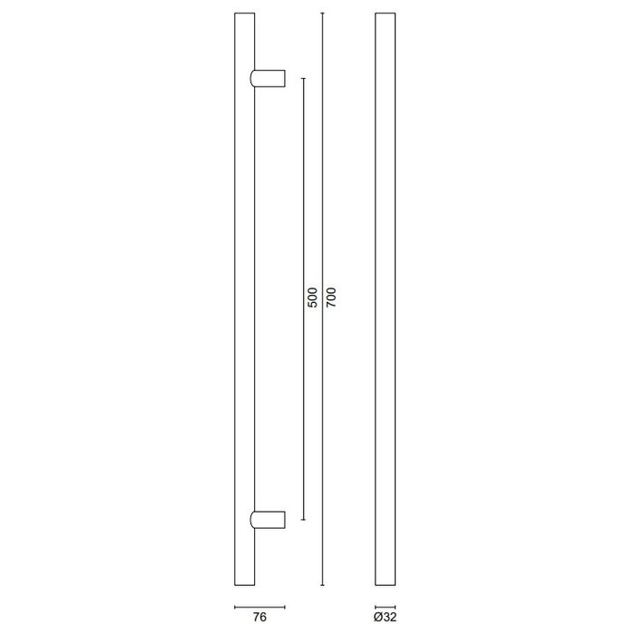 HDD Poignée de porte noire T 32/500/700 - Revêtement UV Structure à fixation continue