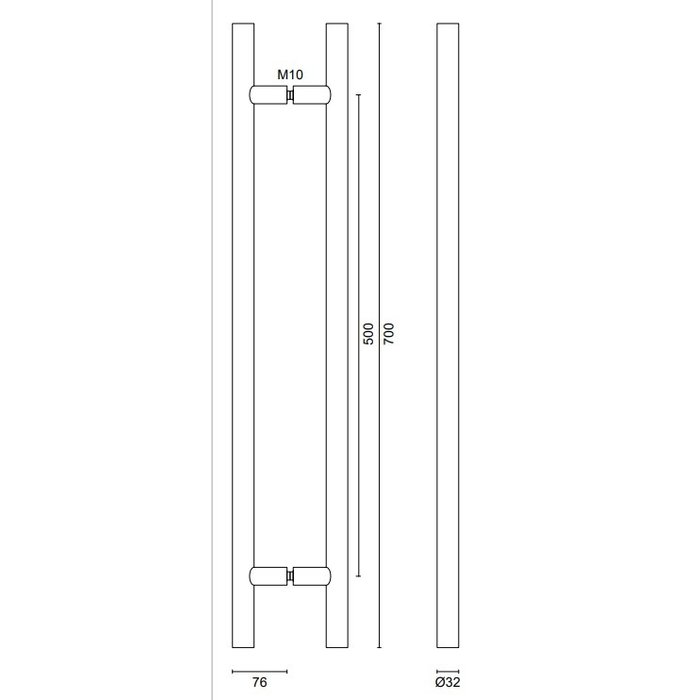 HDD Zwarte deurgreep T 32/500/700 - UV Structuur - paar voor glas