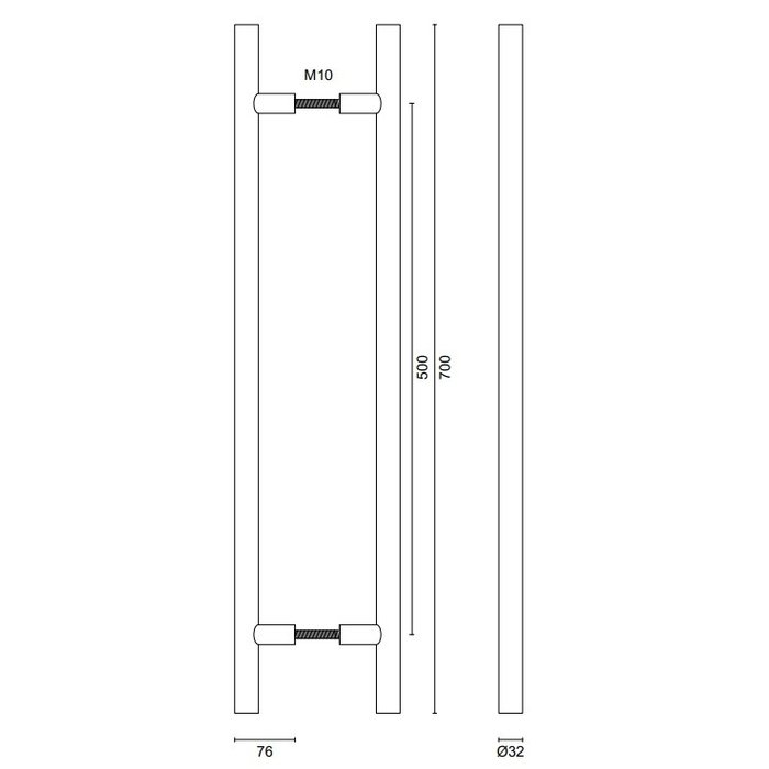 HDD Schwarzer Türgriff T 32/500/700 - UV-Struktur - Paar für Türstärke >3 CM
