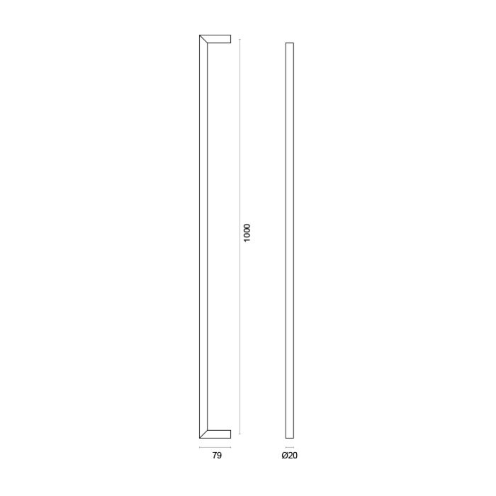 HDD Schwarzer Türgriff URG 20/1000 - UV-Strukturlack mit durchgehender Befestigung