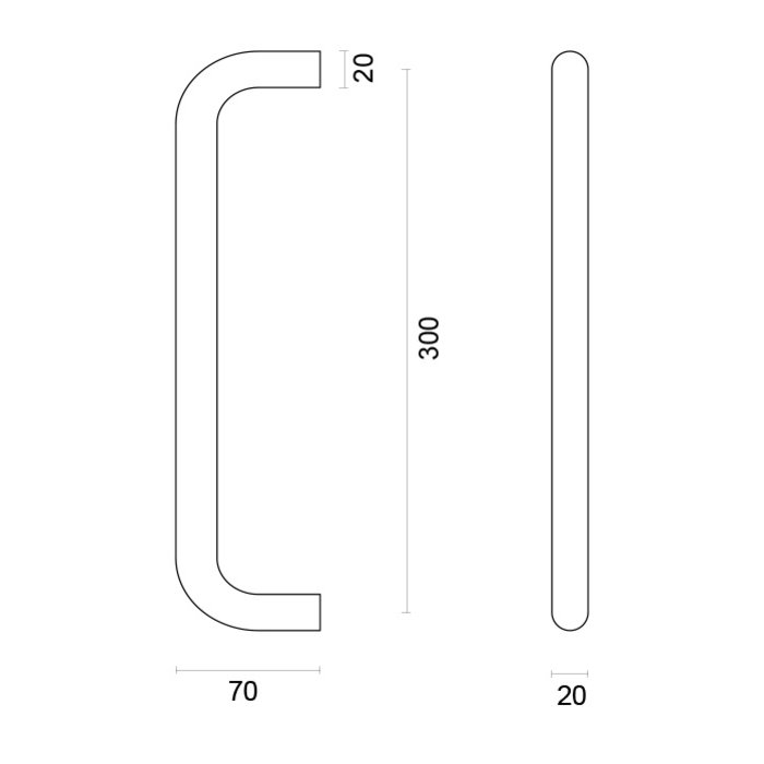 HDD Poignée de porte noire U 20/300 - Revêtement structuré UV à fixation continue
