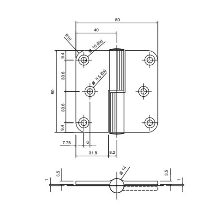 Argenta Charnière noire Argenta 80x80x3,5mm
