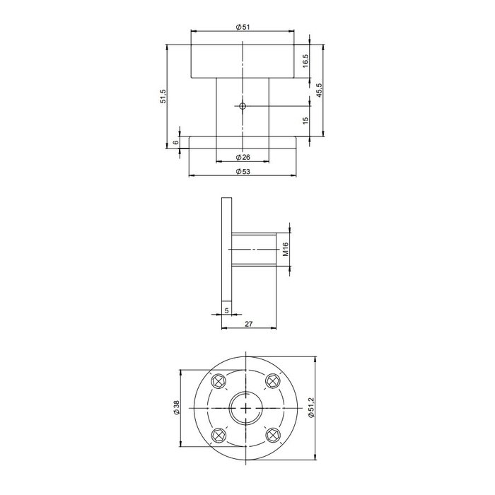 Assa Abloy ASSA ABLOY cylindrical fixed knob on round rosette Ø53x6 - Brushed stainless steel