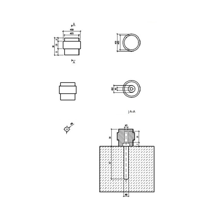 STERK Goldpolierter PVD-Türstopper 1719 - für Bodenmontage Ø30x30 mm