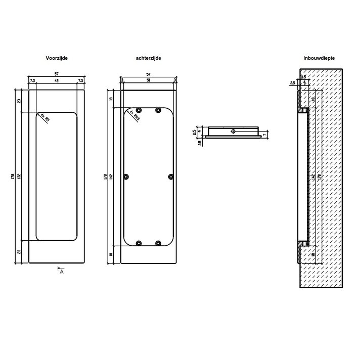 Aprile Vasque rectangulaire pour porte coulissante noir mat HD 240 - 178 x 57 mm pour portes en bois