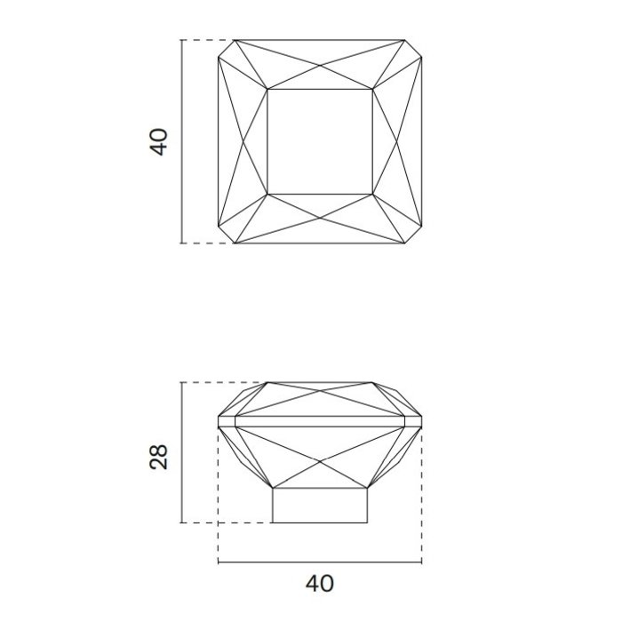 Aprile Quadratischer schwarzer Möbelknopf 1065-S 40x40mm - Poliertes Chrom / schwarzer Kristall