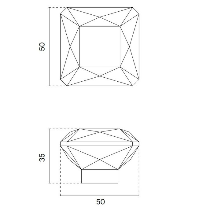 Aprile Quadratischer schwarzer Möbelknopf 1065-M 50x50mm - Poliertes Chrom / schwarzer Kristall