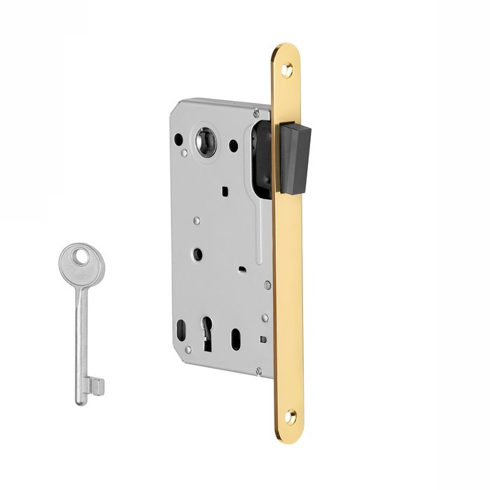 Aprile Magnetic lock 2867 keyhole shaft size 90mm - rounded front plate 196x18mm-polished gold PVD