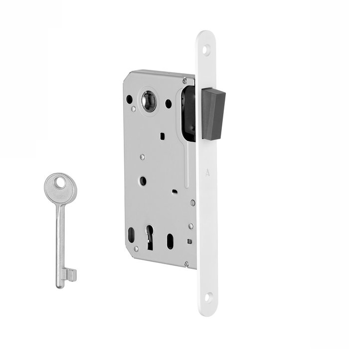 Aprile Matt white magnetic lock 2867 keyhole shaft size 90mm - rounded front plate 196x18mm