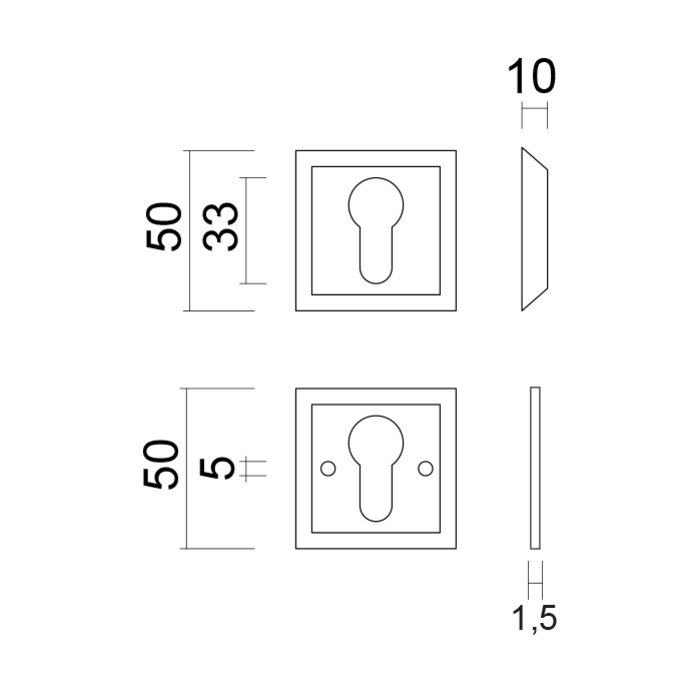 HDD Schwarze Sicherheitszylinderplatten 10 mm - UV-Struktur - quadratisch PZ