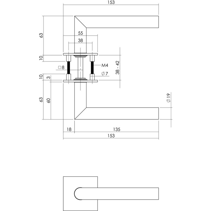 Intersteel Intersteel Door handle 'Jura' on square magnetic rosette brushed stainless steel