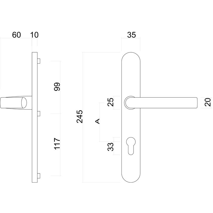 HDD Black security hardware on escutcheon - handle and handle - UV texture PZ 72 or 92mm