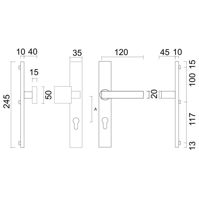 HDD Schwarzer Sicherheitsbeschlag auf geradem Schild - Griff und Knopf - UV-Struktur PZ