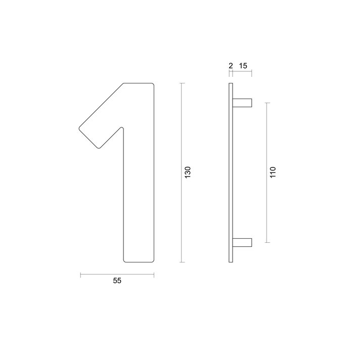 HDD Black house number "1" with a height of 130 mm Structure UV