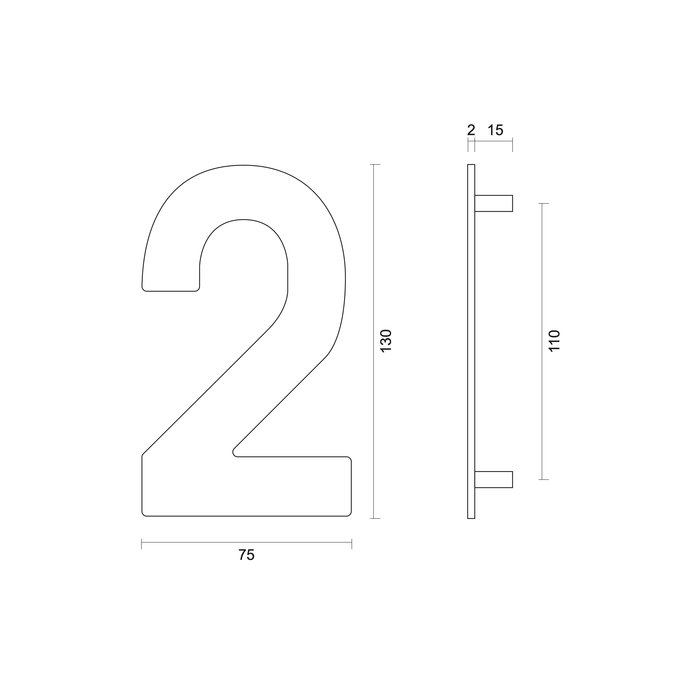 HDD Black house number "2" with a height of 130 mm Structure UV