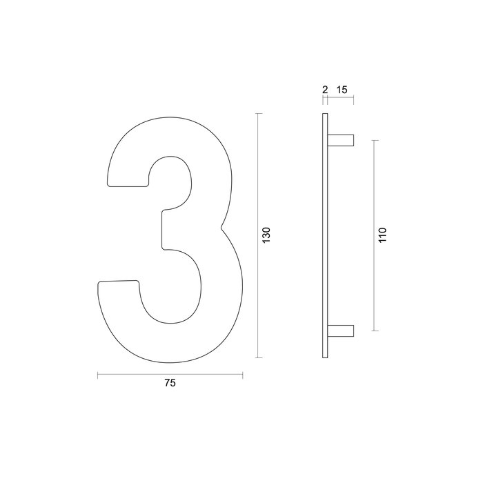 HDD Numéro de maison noir "3" d'une hauteur de 130 mm Structure UV
