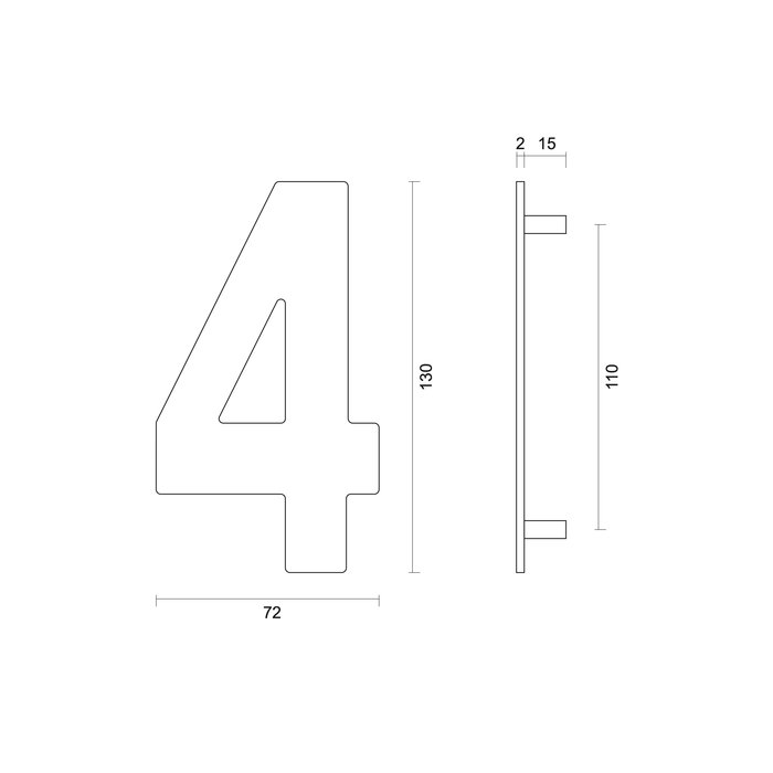 HDD Numéro de maison noir "4" d'une hauteur de 130 mm Structure UV