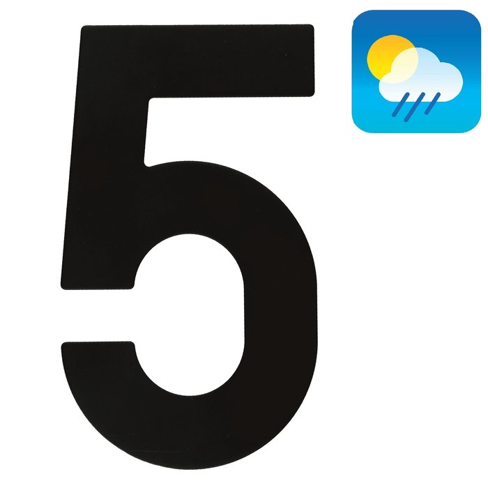 HDD Numéro de maison noir "5" d'une hauteur de 130 mm Structure UV