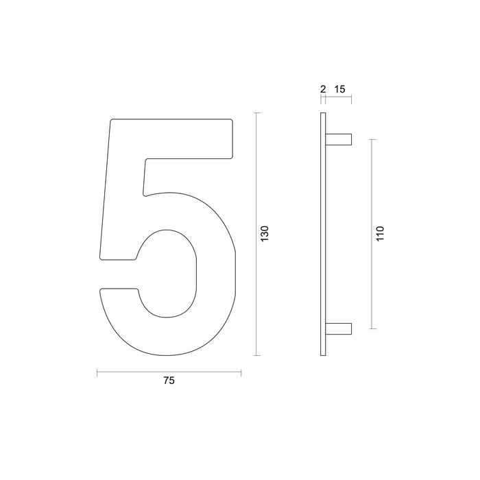 HDD Numéro de maison noir "5" d'une hauteur de 130 mm Structure UV