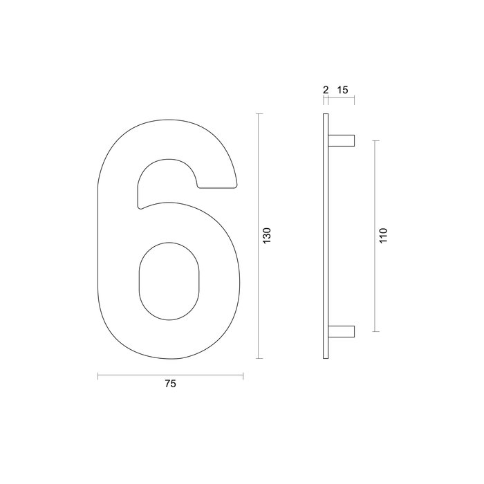 HDD Numéro de maison "6" noir d'une hauteur de 130 mm Structure UV