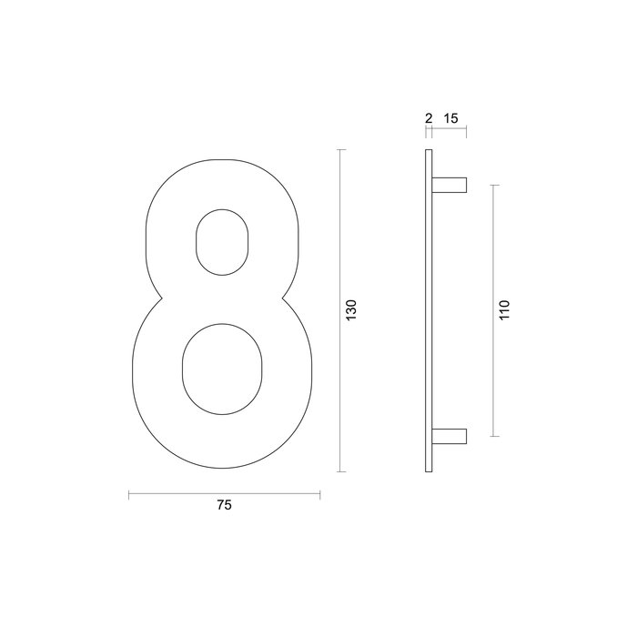 HDD Black house number "8" with a height of 130 mm Structure UV