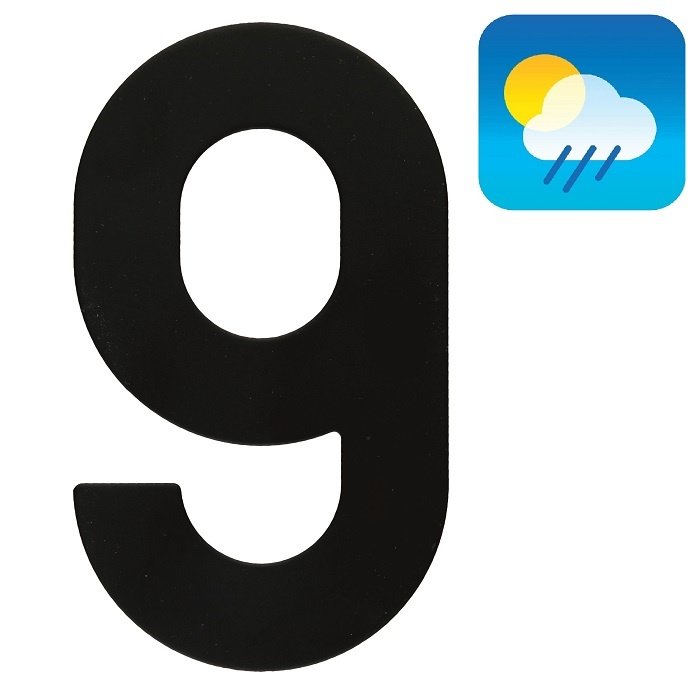 HDD Zwart huisnummer "9" met een hoogte van 130 mm Structuur UV