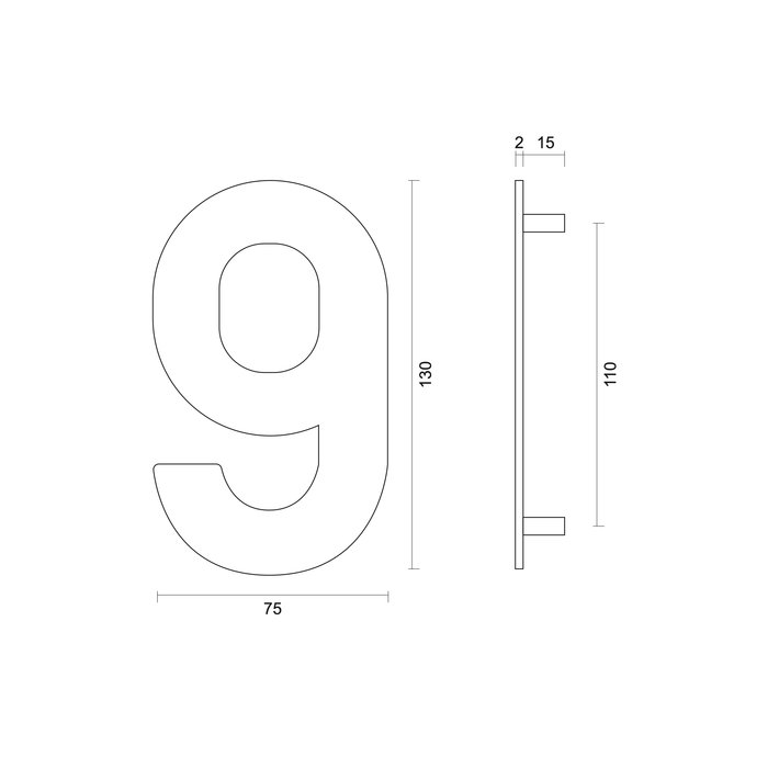 HDD Numéro de maison "9" noir d'une hauteur de 130 mm Structure UV