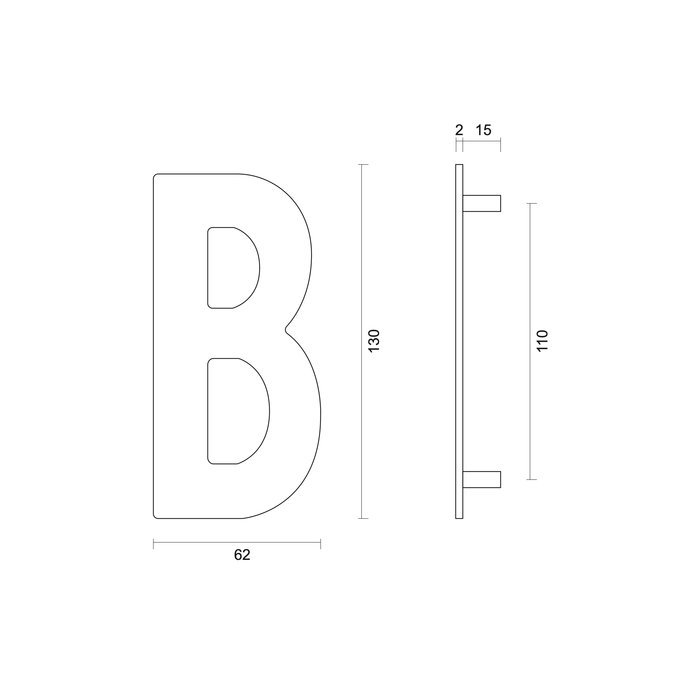 HDD Zwarte huisletter "B" met een hoogte van 130 mm Structuur UV