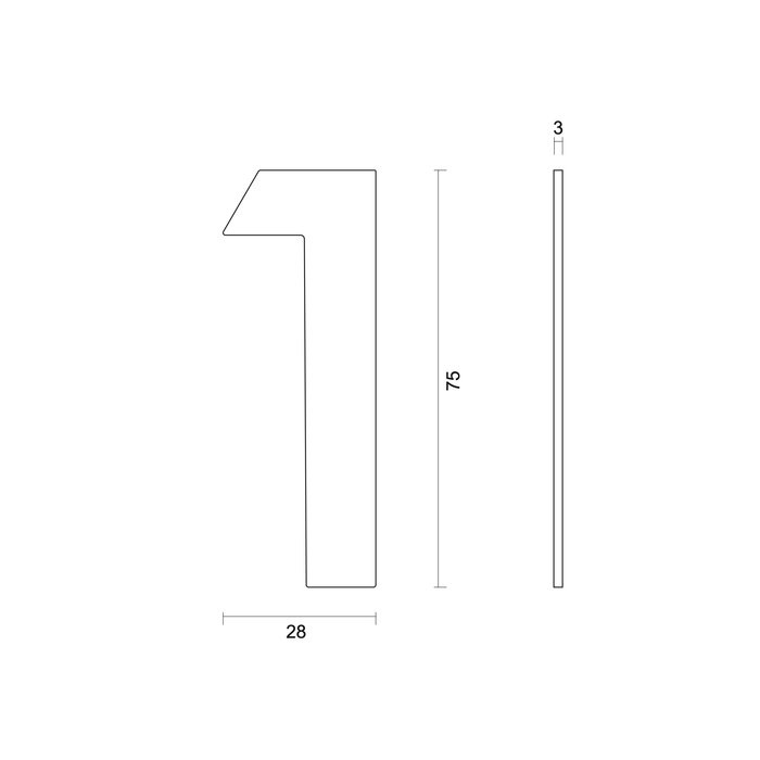 HDD Zwart huisnummer plat "1" - zelfklevend - 75mm - zwart UV structuur