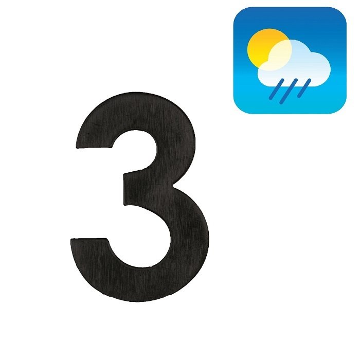 HDD Black house number flat "3" - self-adhesive - 75mm - black UV structure