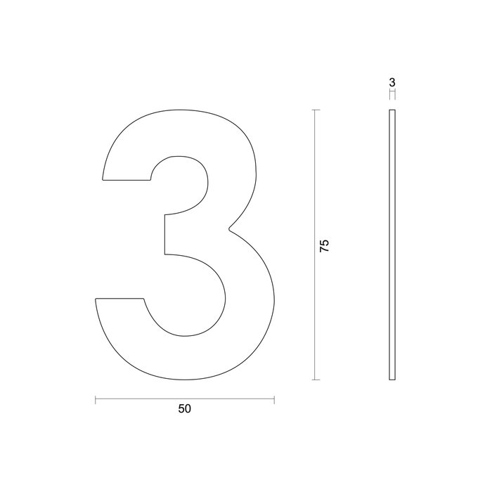 HDD Black house number flat "3" - self-adhesive - 75mm - black UV structure