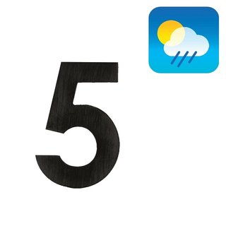 HDD House number flat "5" - self-adhesive - 75mm - black structure UV